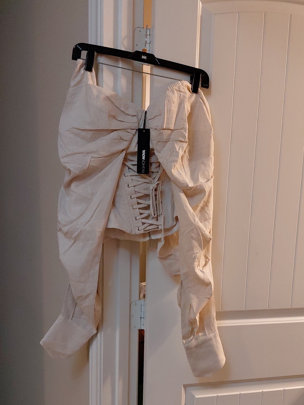 Beige Corset-Style Women' Top with Lace-Up Detail And Back Zipper